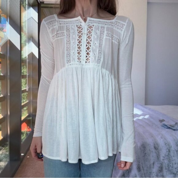 Free People White Long Sleeve Top - Picture 1 of 5